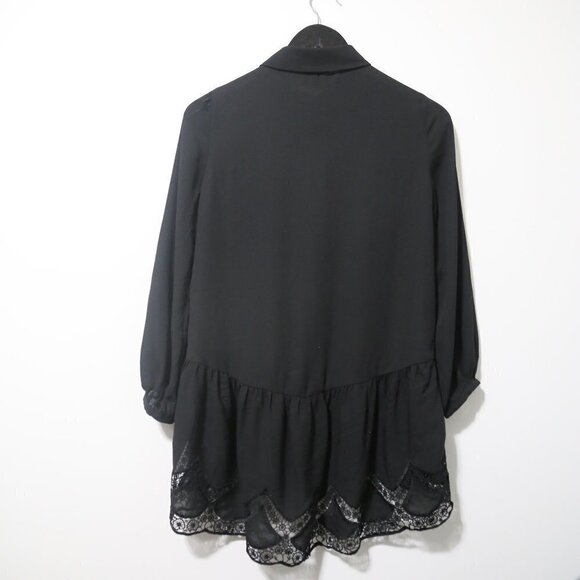 VINCE CAMUTO Holiday Peplum Button Down Stencil Blouse in Rich Black - Picture 9 of 9